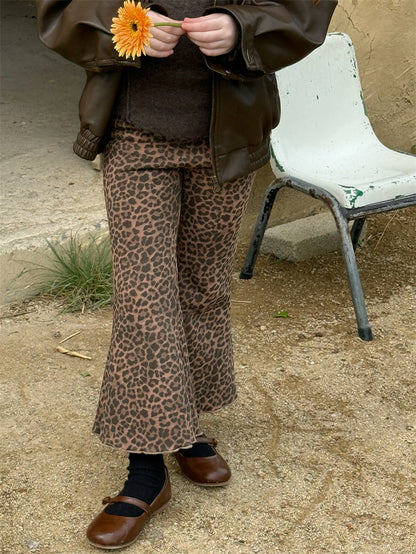 フレアパンツ 裏起毛 レオパード アニマル カジュアル ボトムス【mh0011618】