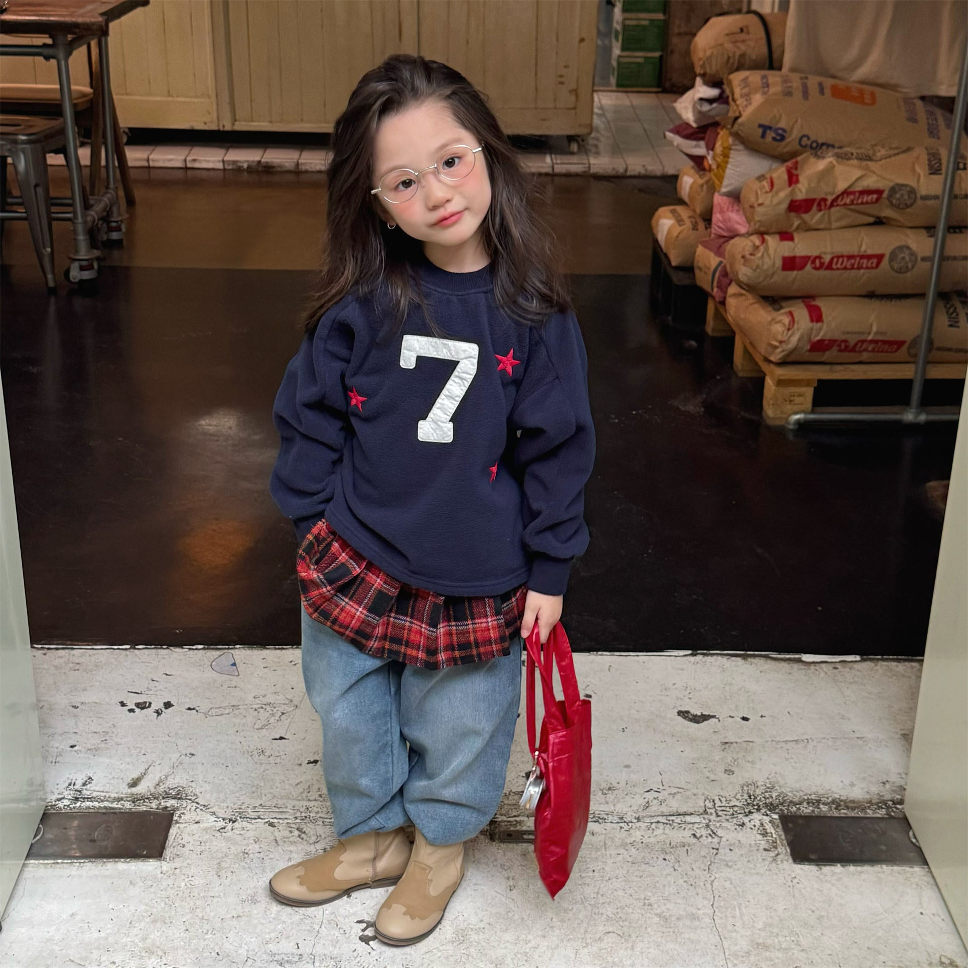 -ナンバーワッペン星柄フリーストレーナー【mh0010909】 - mamahalo shop - トレーナー・フーディ -  べビー服 - 子供服 - 男の子 - 女の子