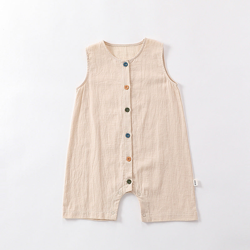 Sleeveless Cotton Button Romper カラフルボタン ノースリーブロンパース【mh0013590】