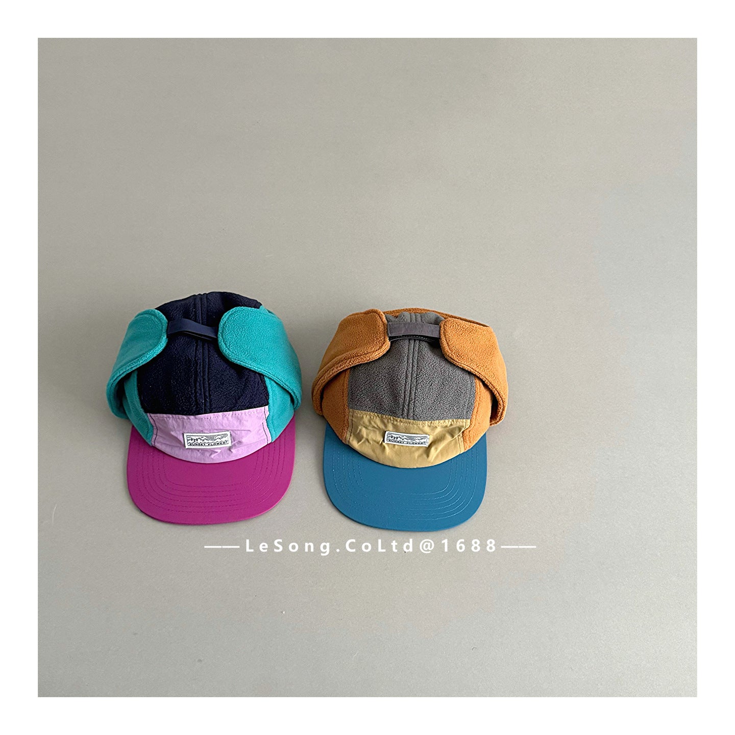 キッズ帽子 フリース カラーブロック 耳当て付き 野球帽【mh0011833】