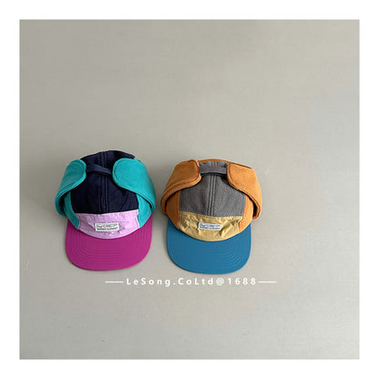 キッズ帽子 フリース カラーブロック 耳当て付き 野球帽【mh0011833】