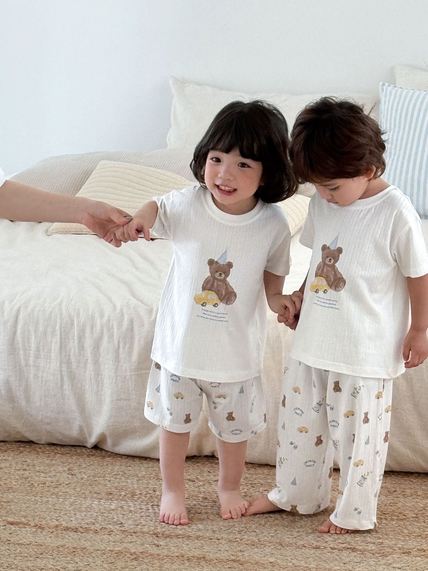 Parent-child Short-sleeved Loungewear ベア 半袖Tシャツ ロングパンツ ショートパンツ【mh0013306】