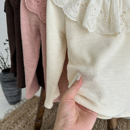 -フラワーフリル襟長袖Tシャツ キッズカットソー【mh0010958】 - mamahalo shop - 長袖Tシャツ -  べビー服 - 子供服 - 男の子 - 女の子