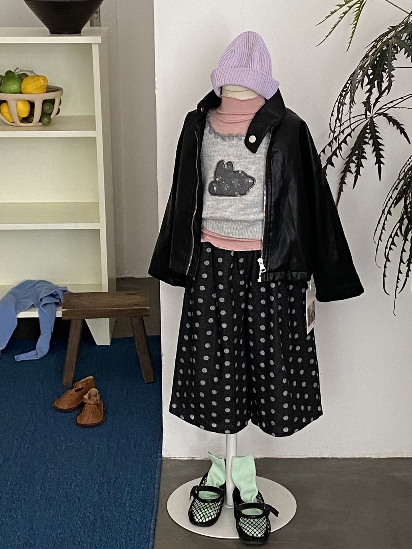 Pantalones vaqueros holgados con lavado y lunares para niños [mh0014219]