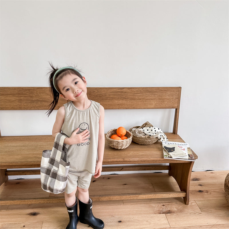 Kids' Smile Print Tank Top & Shorts Set [mh0001805]