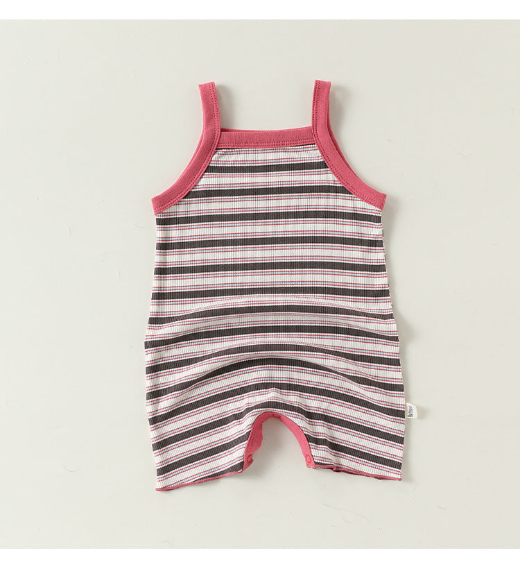 Sleeveless Striped Cotton Romper ボーダー ノースリーブロンパース【mh0013500】