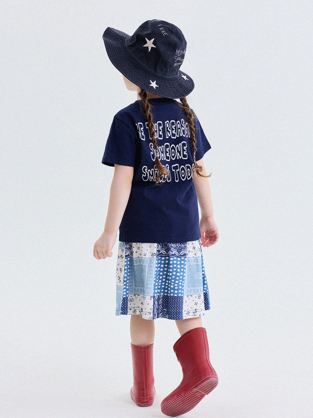 キッズ スマイルプリント バックプリント クルーネック 半袖Tシャツ【mh0013769】