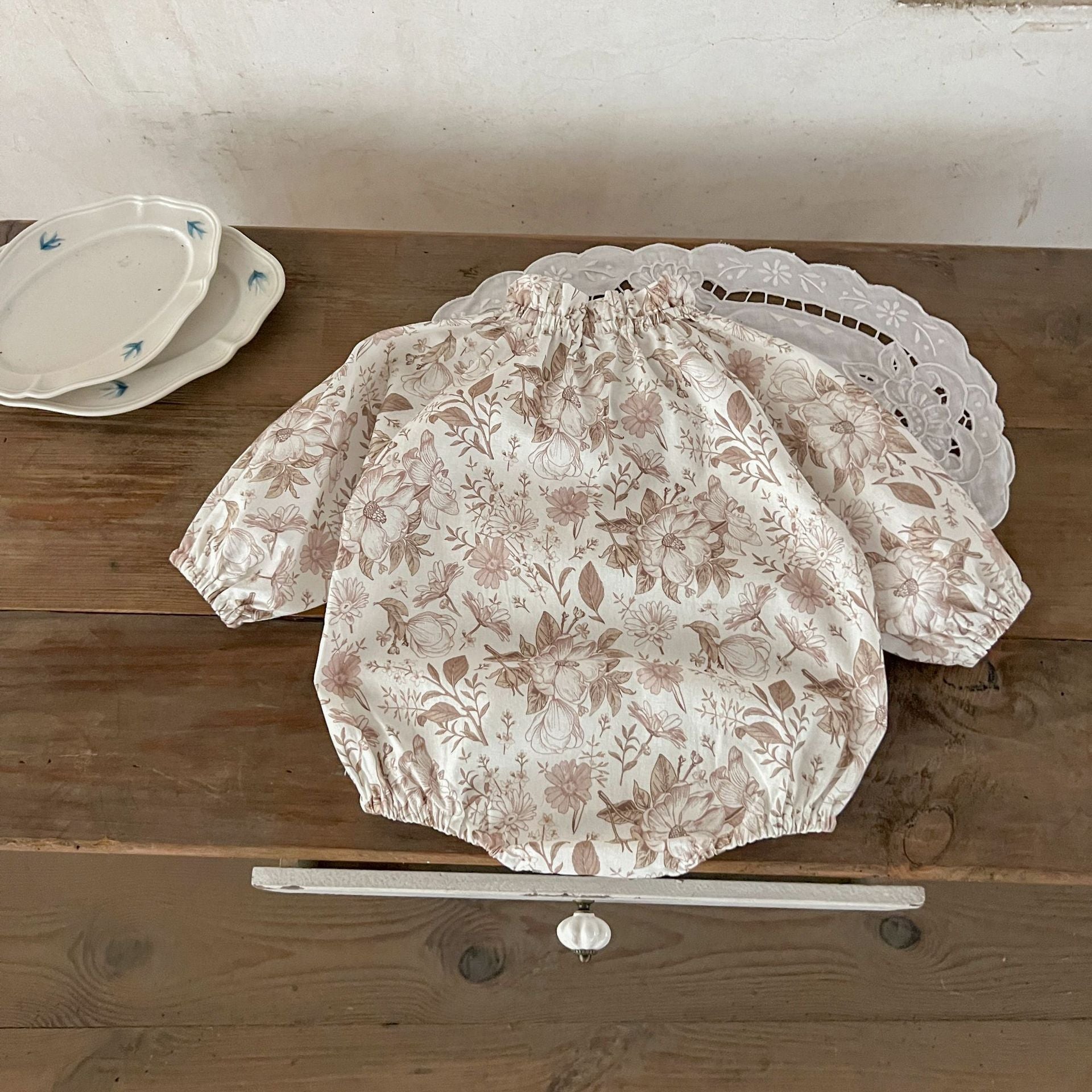 -ベビーロンパース ボタニカルフラワープリント長袖ボディスーツ【mh0007098】 - mamahalo shop - 長袖ロンパース -  べビー服 - 子供服 - 男の子 - 女の子