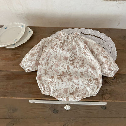 -ベビーロンパース ボタニカルフラワープリント長袖ボディスーツ【mh0007098】 - mamahalo shop - 長袖ロンパース -  べビー服 - 子供服 - 男の子 - 女の子