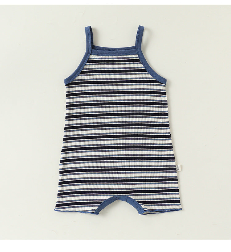 Sleeveless Striped Cotton Romper ボーダー ノースリーブロンパース【mh0013500】
