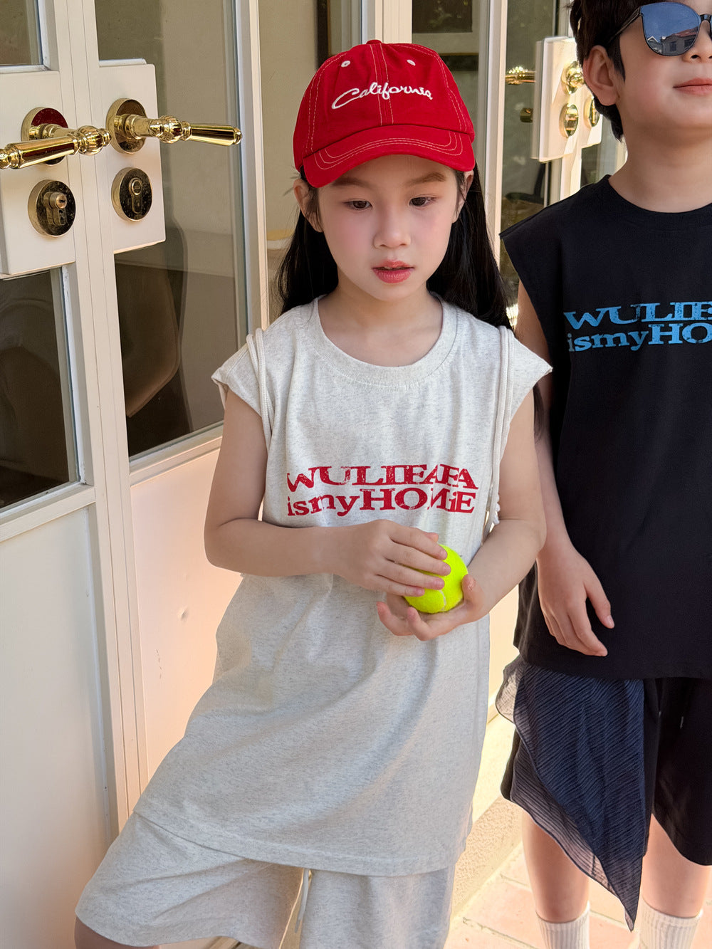 Sporty Lettering Sleeveless Shorts Set ロゴ ノースリーブTシャツ ハーフパンツ セット【mh0013535】