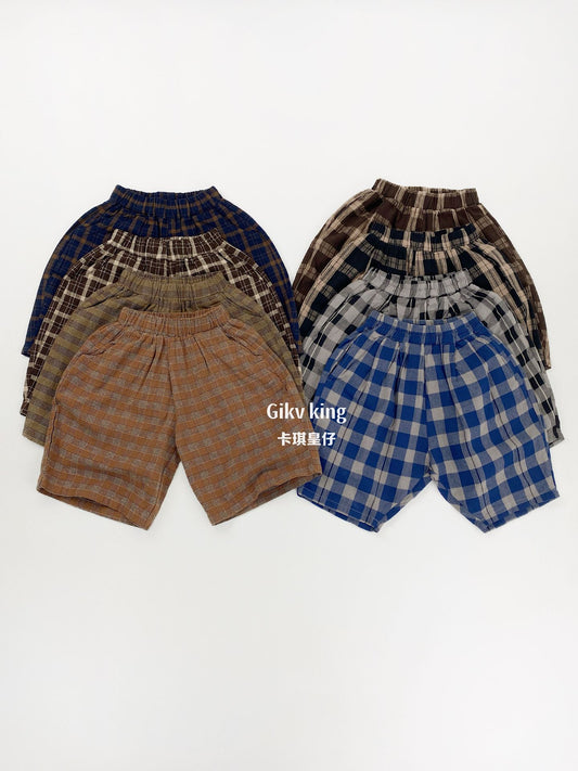 Textured Loose Fit Short Pants ブロックチェック ハーフパンツ【mh0012841】