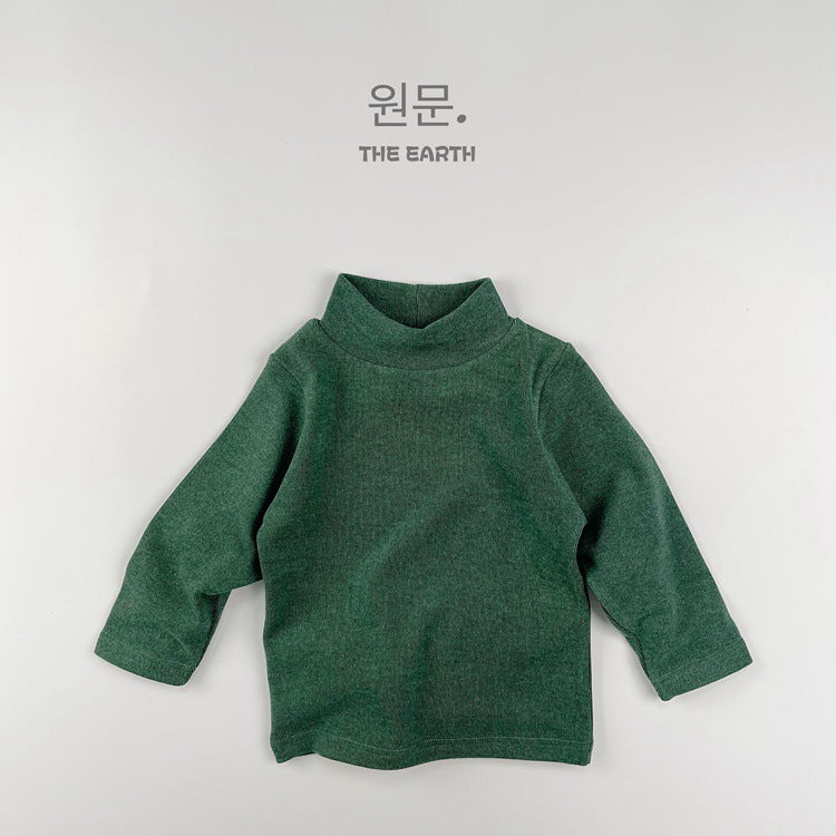 Camiseta de manga larga de cuello alto liso acanalado para niños 【mh0013937】