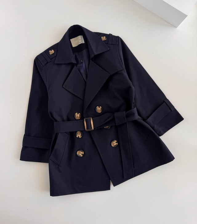 Kids' Double-Button Belted Mid-Length Trench Coat [mh0014731]