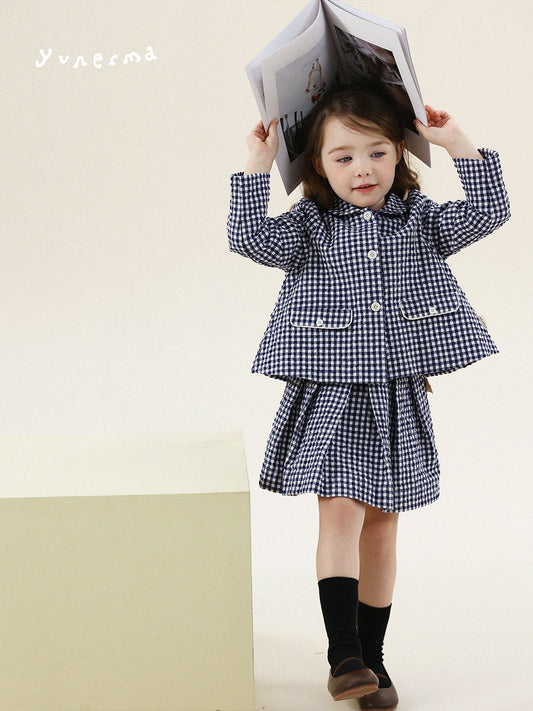 -フレンチスタイルチェックジャケット/ボックスプリーツスカート スーツ【mh0011299】 - mamahalo shop - 長袖セットアップ -  べビー服 - 子供服 - 男の子 - 女の子