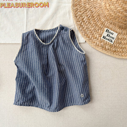 Striped Sleeveless Tank Top ストライプ ノースリーブブラウス【mh0013229】