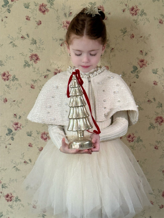 長袖ワンピース/ショールケープ チュチュスカートドレス パール刺繍ボレロ【mh0011899】