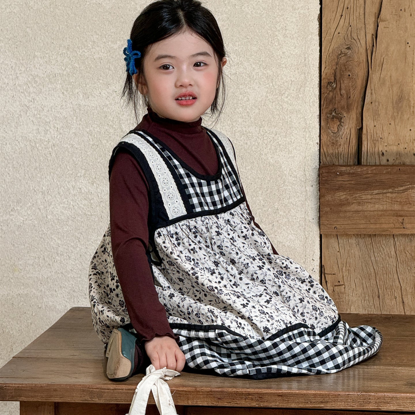 -チェック柄小花プリントノースリーブワンピース レイヤードワンピース【mh0010991】 - mamahalo shop - 長袖セットアップ -  べビー服 - 子供服 - 男の子 - 女の子