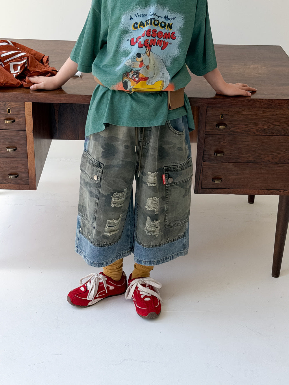 Camouflage Patchwork Denim Cargo Pants カモフラージュ ハーフパンツ【mh0013536】