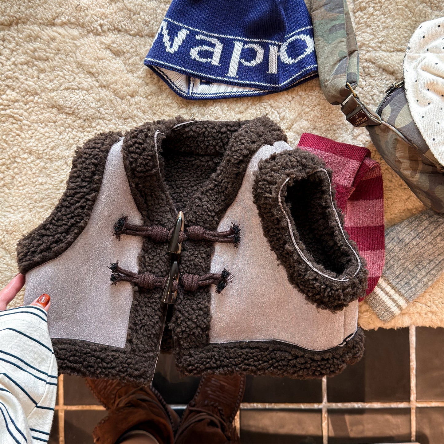 フェイクムートンボアベスト もこもこ ダッフルベスト【mh0011904】