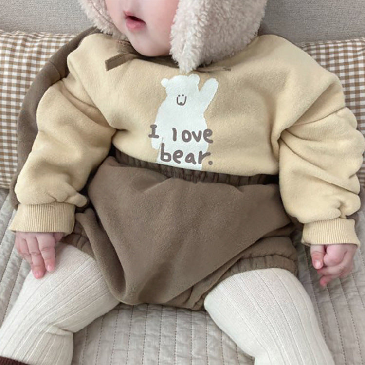 Bear Fleece Sweatshirt & Shorts Set クマ プリント 裏起毛 セットアップ【mh0012681】