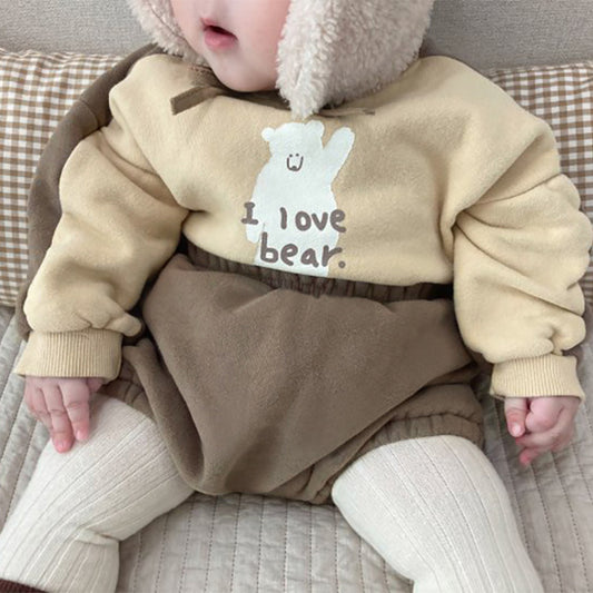 Bear Fleece Sweatshirt & Shorts Set クマ プリント 裏起毛 セットアップ【mh0012681】