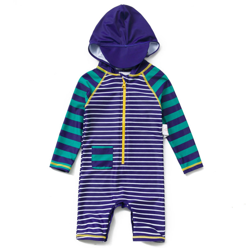 One-piece Hooded Sun-protection Swimsuit プリント フード付き長袖水着【mh0013318】