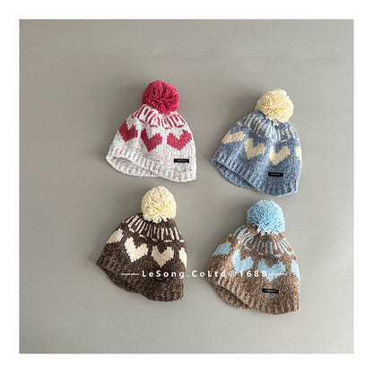 キッズ帽子 ニット ハート ぽんぽん ビーニー ニットキャップ【mh0011838】