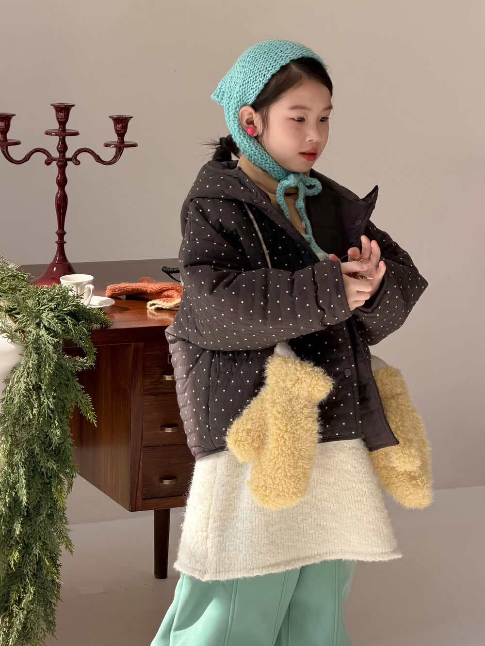 中綿ブルゾンジャケット 水玉ドットプリント フーディ アウター【mh0011861】