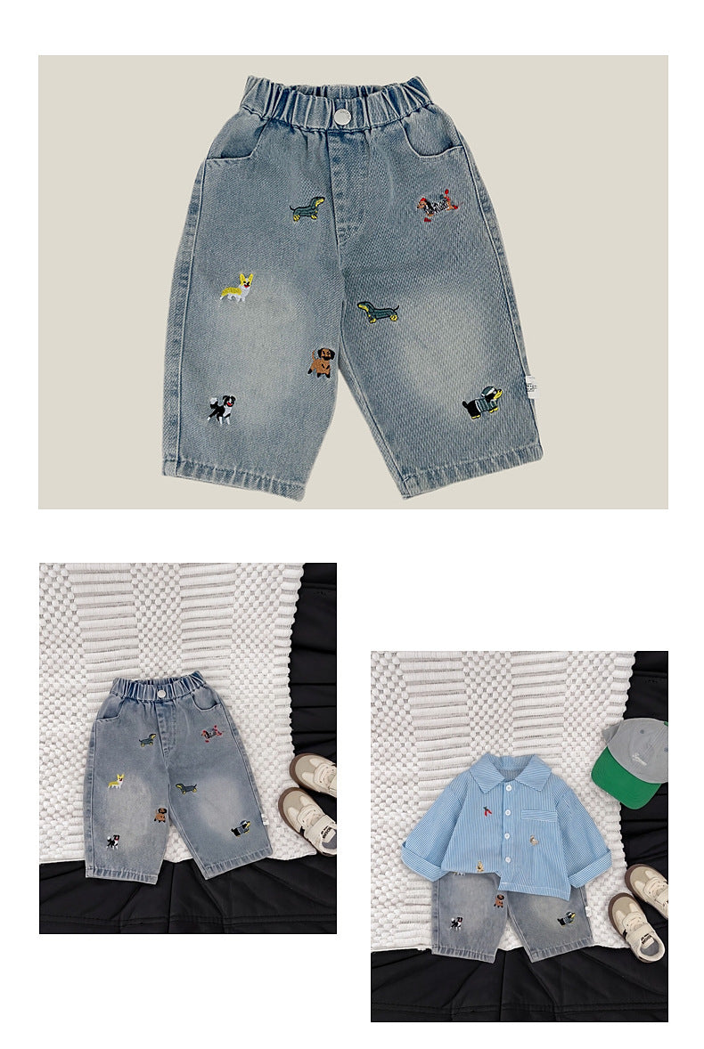 ベビー キッズ 刺繍 デニム ロングパンツ【mh0014005】