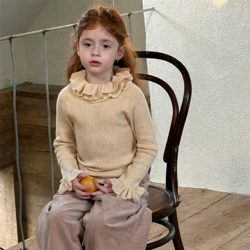 ニットトップス ラッフル襟 フリル袖 ハイネック シンプル 長袖【mh0011627】