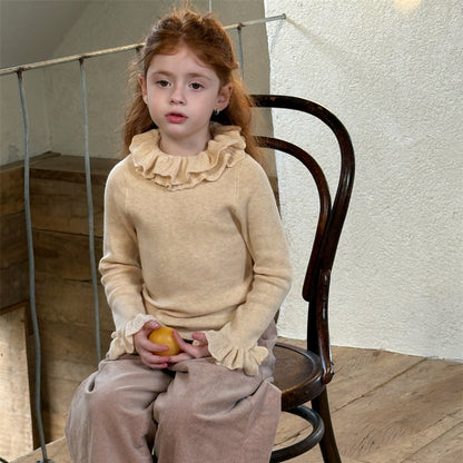 ニットトップス ラッフル襟 フリル袖 ハイネック シンプル 長袖【mh0011627】