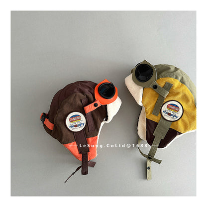 キッズ帽子 ゴーグル 耳当て付き フライトキャップ パイロット帽【mh0011836】