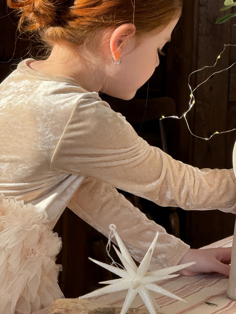 長袖ワンピース ベロア チュチュ チュールスカート パーティドレス【mh0011881】