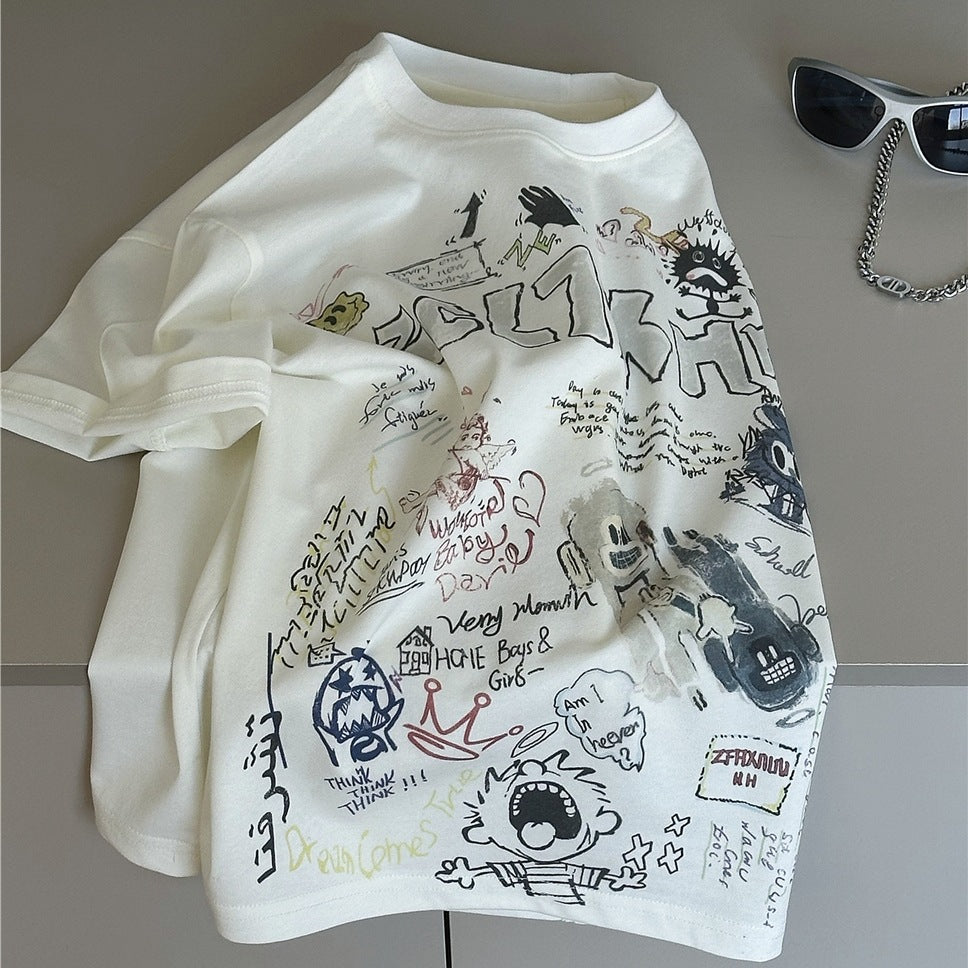 Graffiti Graphic Tee 落書きプリント 半袖Tシャツ【mh0012969】