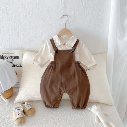 -長袖シャツ+サスペンダーオーバーオール セットアップ 2点セット【mh0010929】 - mamahalo shop - 長袖セットアップ -  べビー服 - 子供服 - 男の子 - 女の子