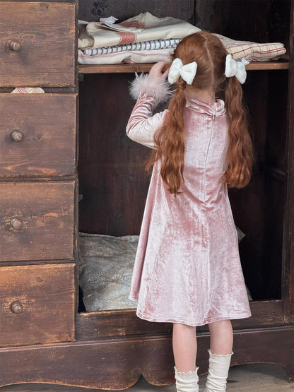 ベロアワンピース ハイネック 裏起毛 パーティドレス【mh0011752】