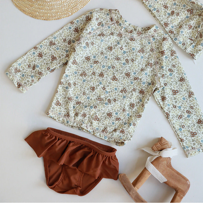 UPF50 Plus Floral Long Sleeve Swimsuit Rash Guard 3-piece Set [mh0012593]