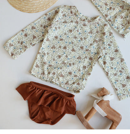UPF50 Plus Floral Long Sleeve Swimsuit Rash Guard 3-piece Set [mh0012593]