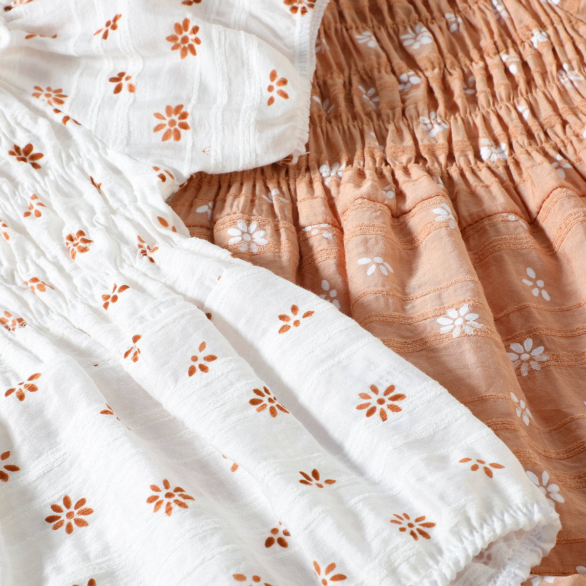 Baby Floral Shirring Puff Sleeve Short-Sleeved Romper & Headband Set [mh0001974]