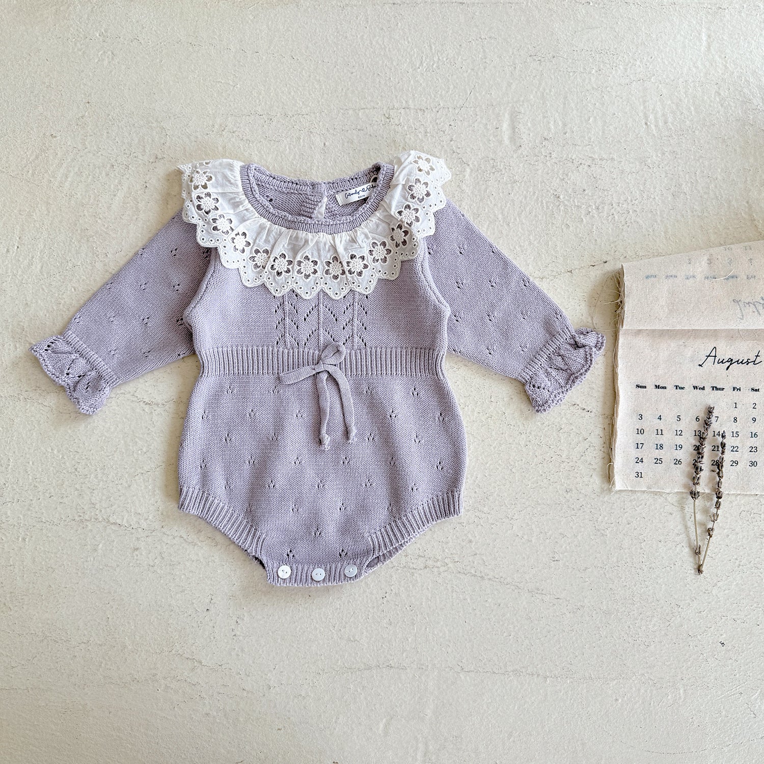 -花柄レース襟付き長袖ニットロンパース【mh0011150】 - mamahalo shop - 長袖ロンパース -  べビー服 - 子供服 - 男の子 - 女の子