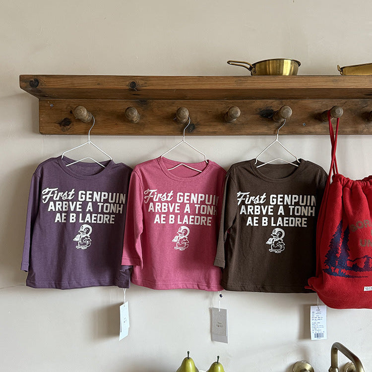 -ペンギン柄プリントTシャツ ロゴ入り長袖トップス【mh0011055】 - mamahalo shop - 長袖Tシャツ -  べビー服 - 子供服 - 男の子 - 女の子