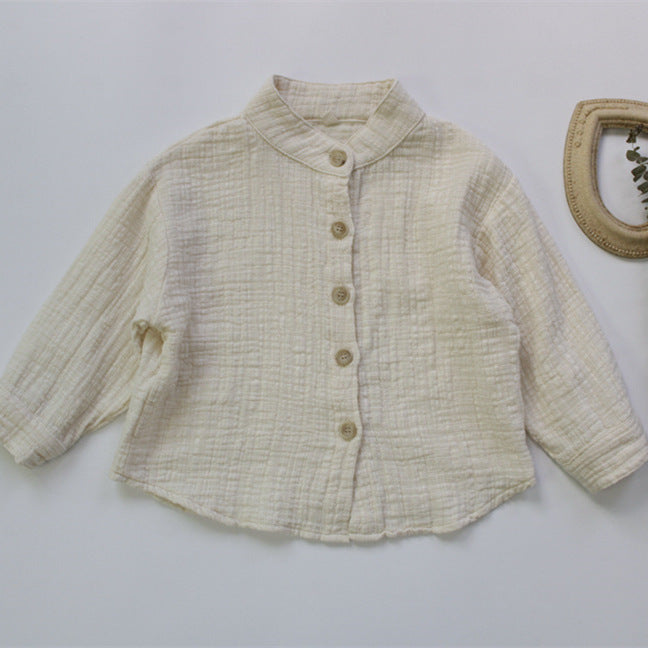 Kids' Gauze Stand-Collar Plain Long-Sleeve Shirt [mh0000325]