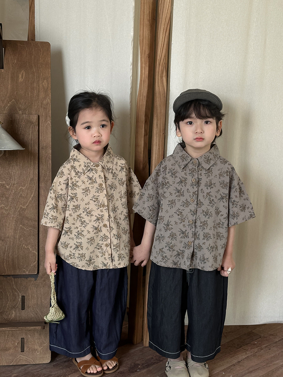Floral Drop Shoulder Cotton Shirt フラワー 半袖シャツ【mh0013470】
