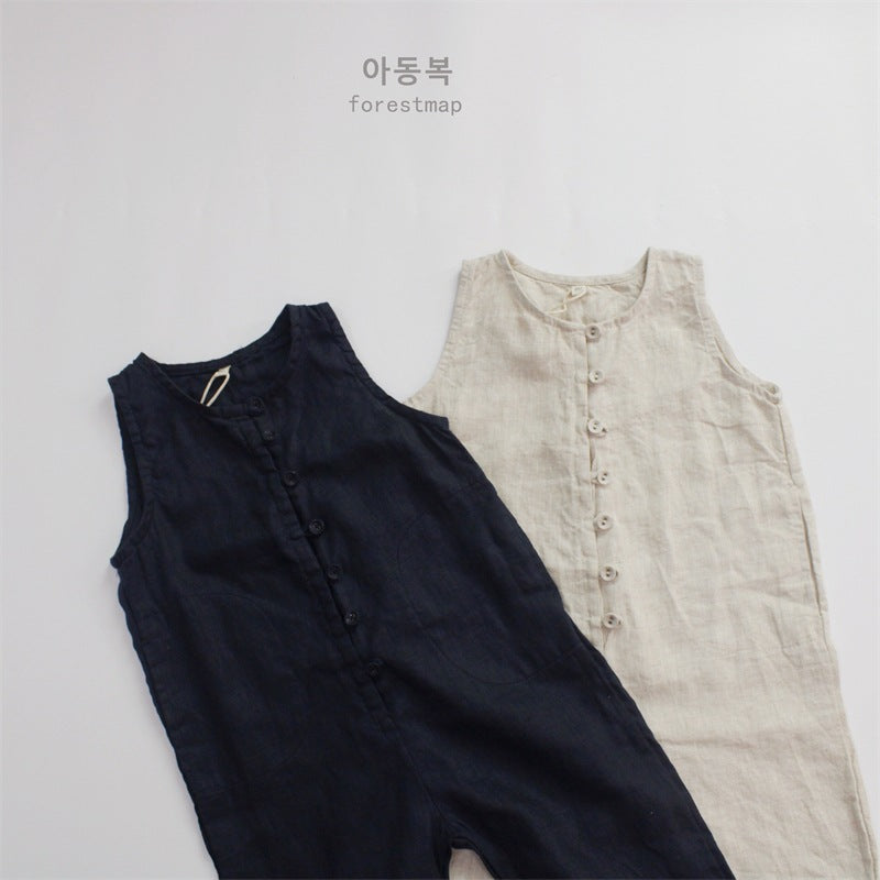 -キッズ コットンリネン ノースリーブ ジャンプスーツ【mh0000515】 - mamahalo shop - ノースリーブジャンプスーツ -  べビー服 - 子供服 - 男の子 - 女の子