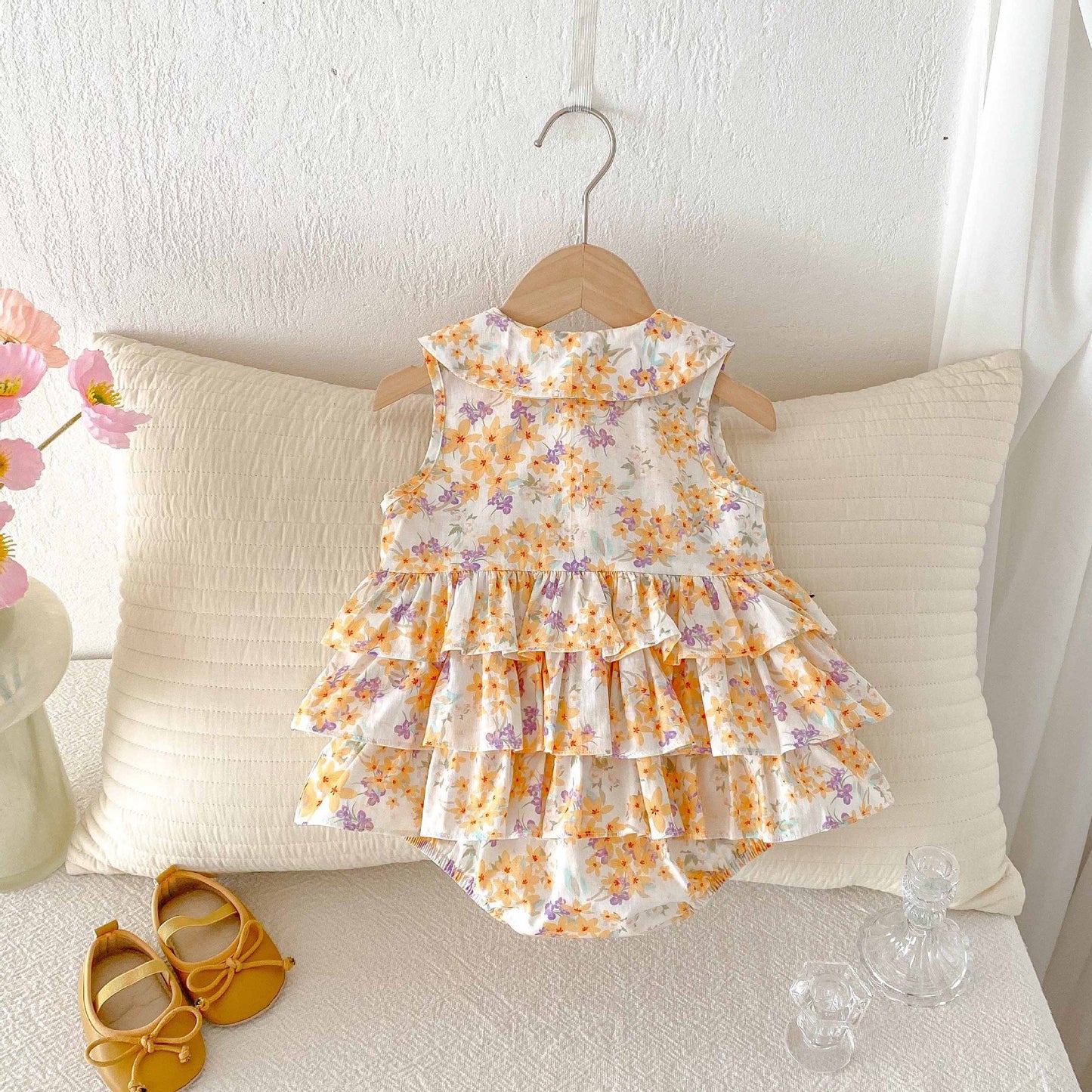 Floral Tiered Ruffle Sleeveless Romper 小花柄 ノースリーブロンパース【mh0013439】