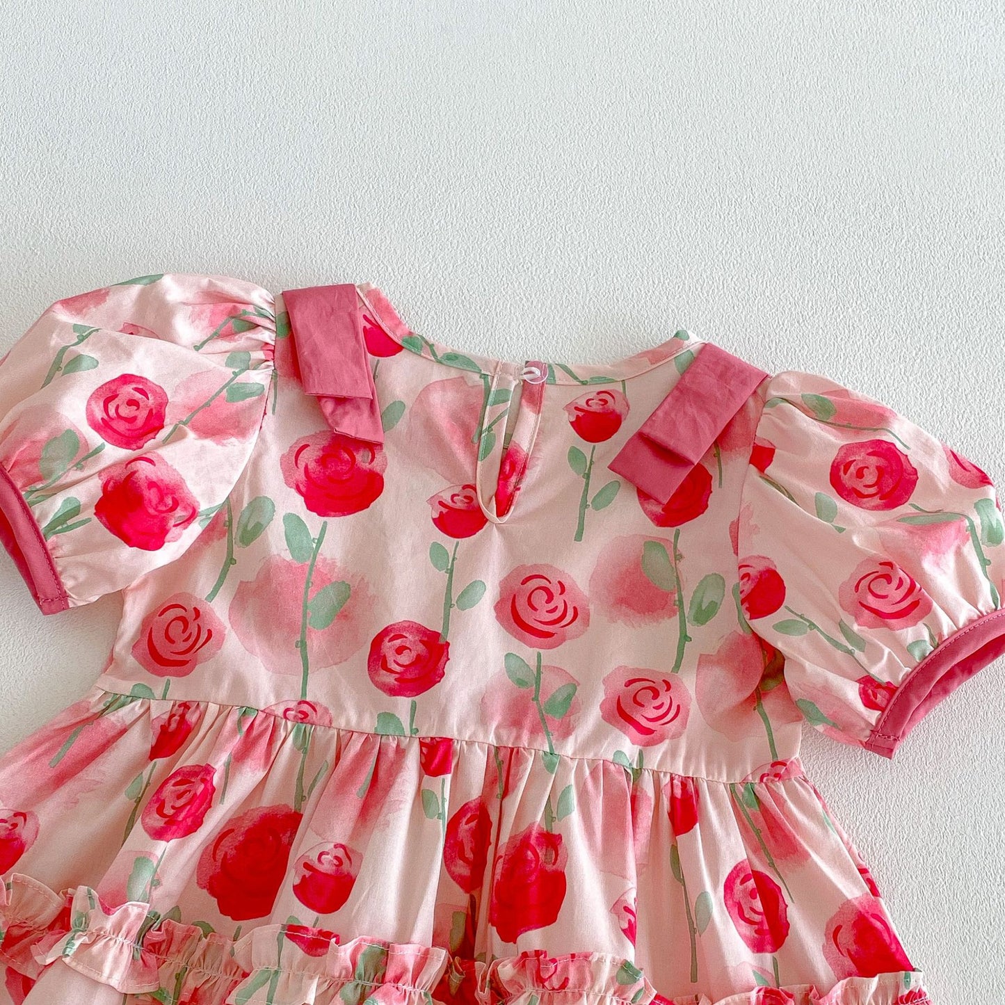 Kids' Floral Print Ribbon Puff-Sleeve Short-Sleeve Dress [mh0013853]