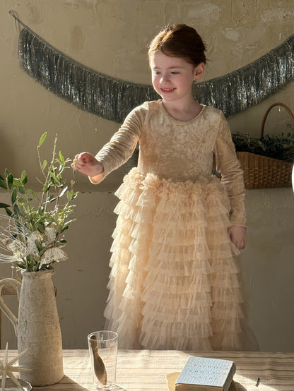 長袖ワンピース ベロア チュチュ チュールスカート パーティドレス【mh0011881】