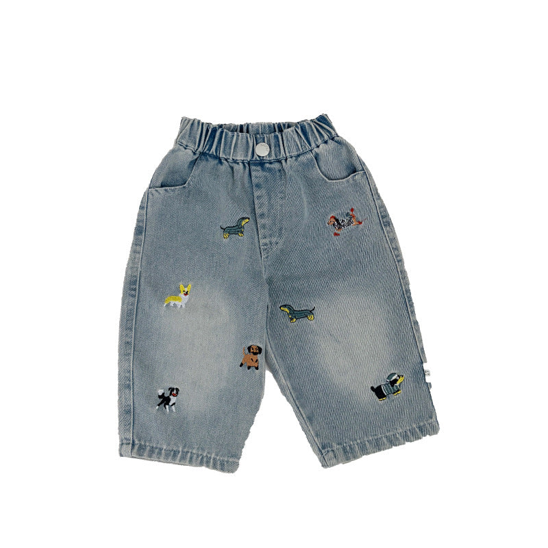 ベビー キッズ 刺繍 デニム ロングパンツ【mh0014005】