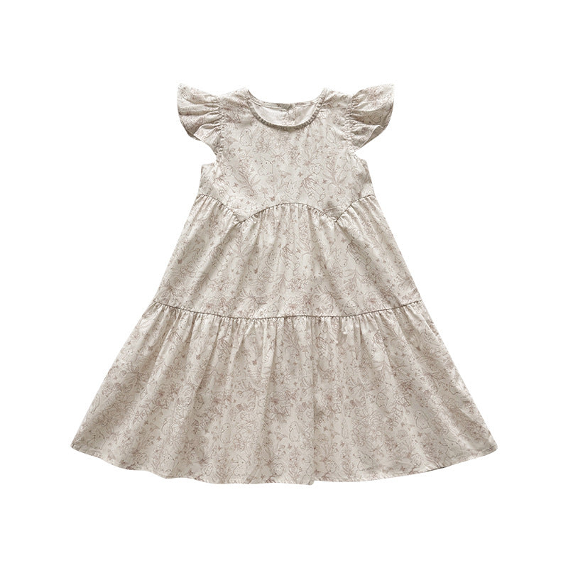 Floral Rabbit Flutter Sleeve Tiered Dress アニマル 半袖ワンピース【mh0013655】